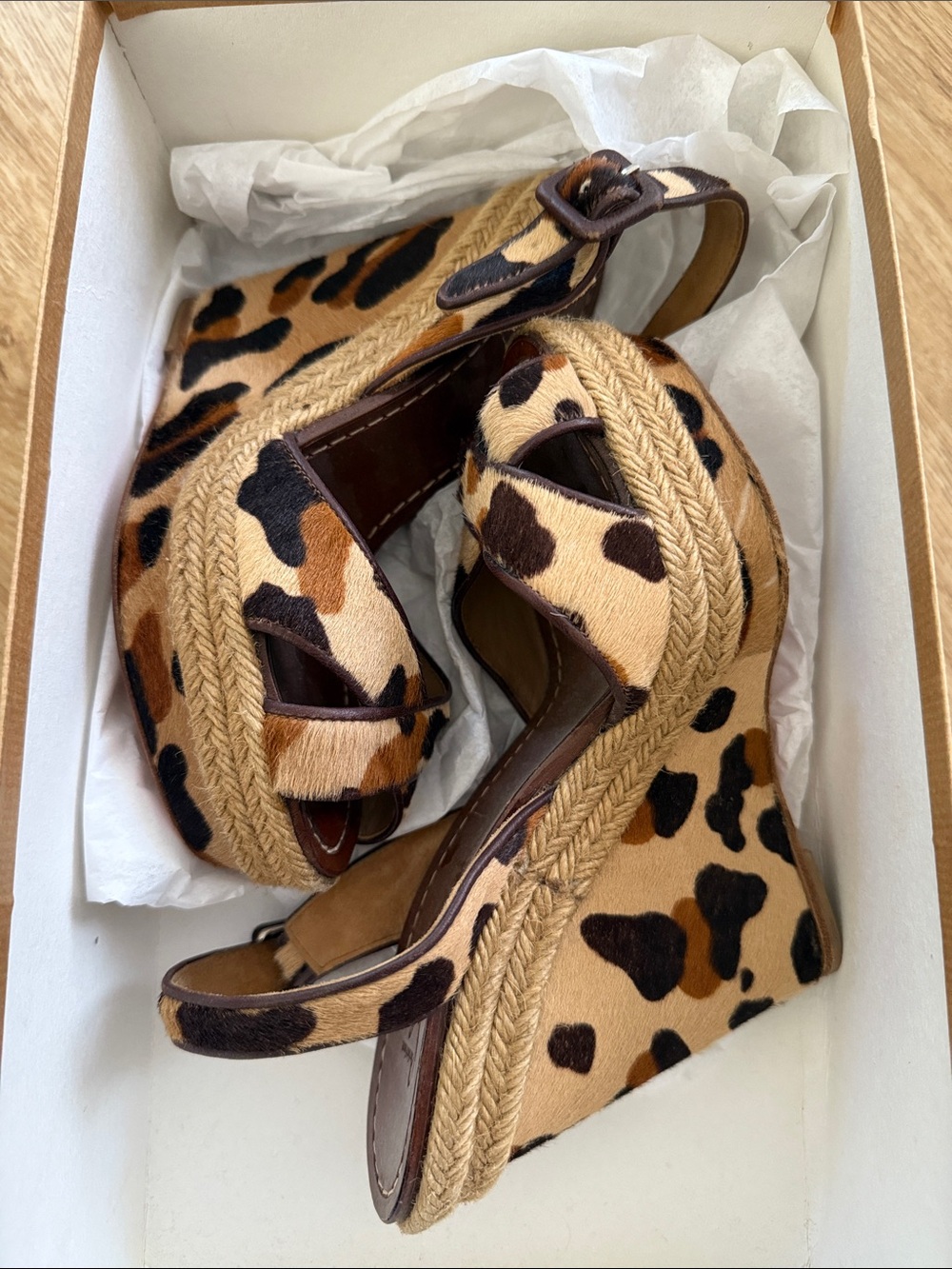 Christian Louboutin Leopard Print Espadrille Wedges - Brown & Black